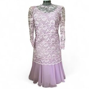 Vintage 70s or 80s Bridal Originals lilac floral lace bridesmaids dress size 10